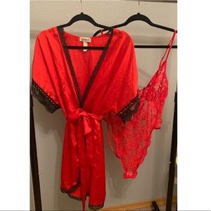 Vintage teddy and silk robe.